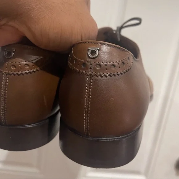 Salvatore Ferragamo Boston Cap Toe Lace Up Dress Shoes Brown Sz 8 E - Picture 4 of 10